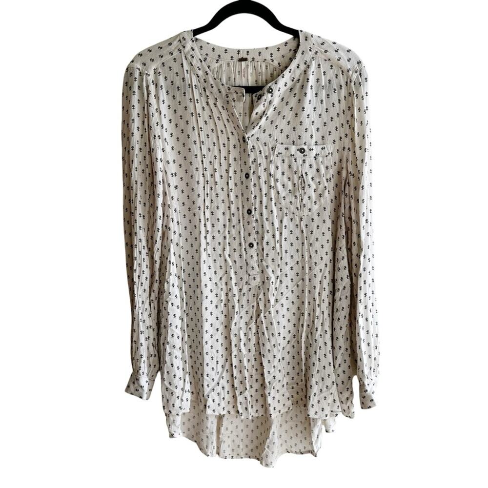Free People Shibori Magic Printed Boyfriend Blouse Cream Relaxed Fit Medium